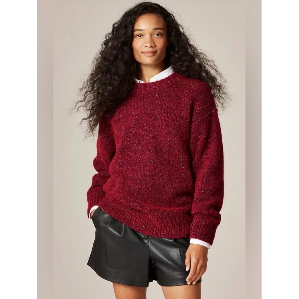 J.Crew Relaxed Crewneck Speckled Pullover Sweater Wool Alpaca Blend In Red Sz XS